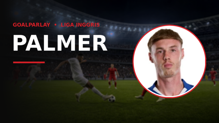 Soccer banner with large 'PALMER' text, red accent line, and Palmer's circular portrait on the right against a stadium background.