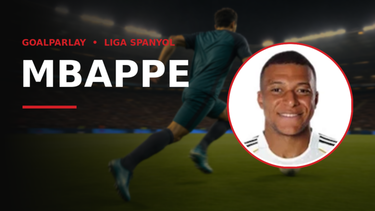 GoalParlay promo banner announcing Mbappé for La Liga, with Mbappé's circular portrait overlayed on a stadium background.