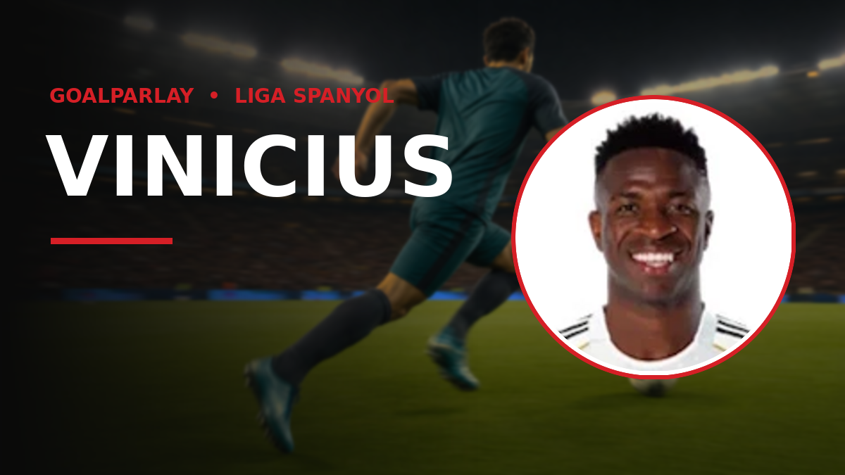 Banner featuring the name VINICIUS with a stadium backdrop and a circular portrait of Vinícius in a red ring on the right.